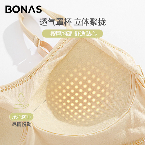 Bonas Girls Japanese Underwear Women's No Wire Rings Junior High School and High School Girls Big Breasts Show Small Bra Thin Style Summer