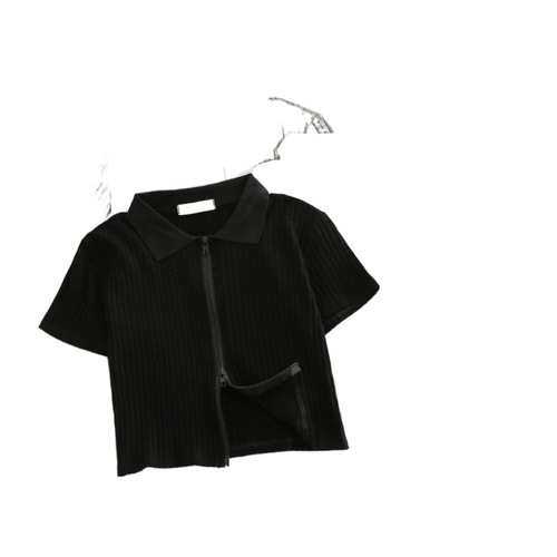 Kids' POLO-Neck Striped T-Shirt for Girls | Summer High-Waisted Cropped Top with Navel-Baring Design | Slim-Fit Half-Sleeve Style in Hong Kong Fashion⏤⏤