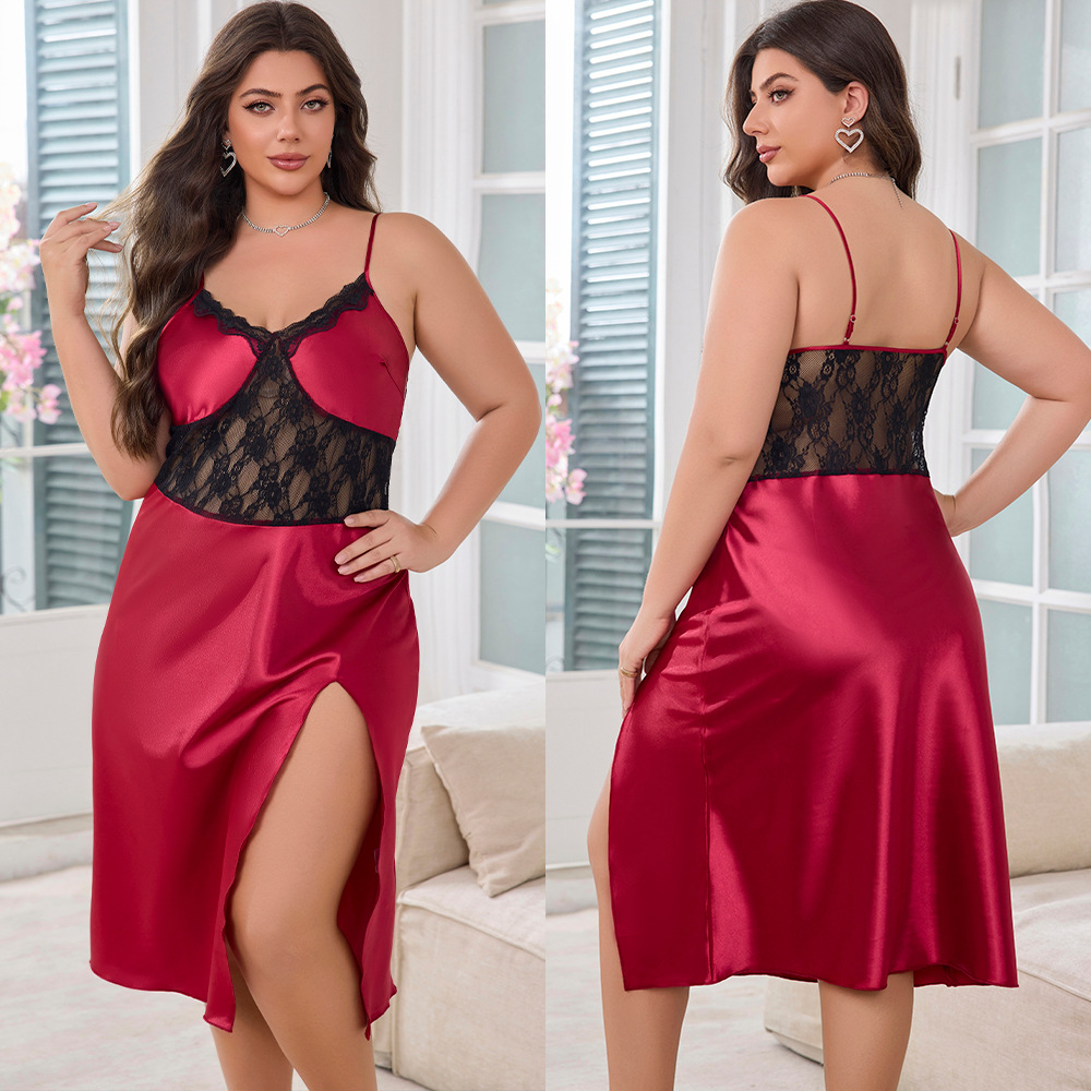 Yaoting sexy pijamas puros MM sexy pijamas de tamaño grande para mujeres de verano hueco caliente pijamas bifurcados SQ22297