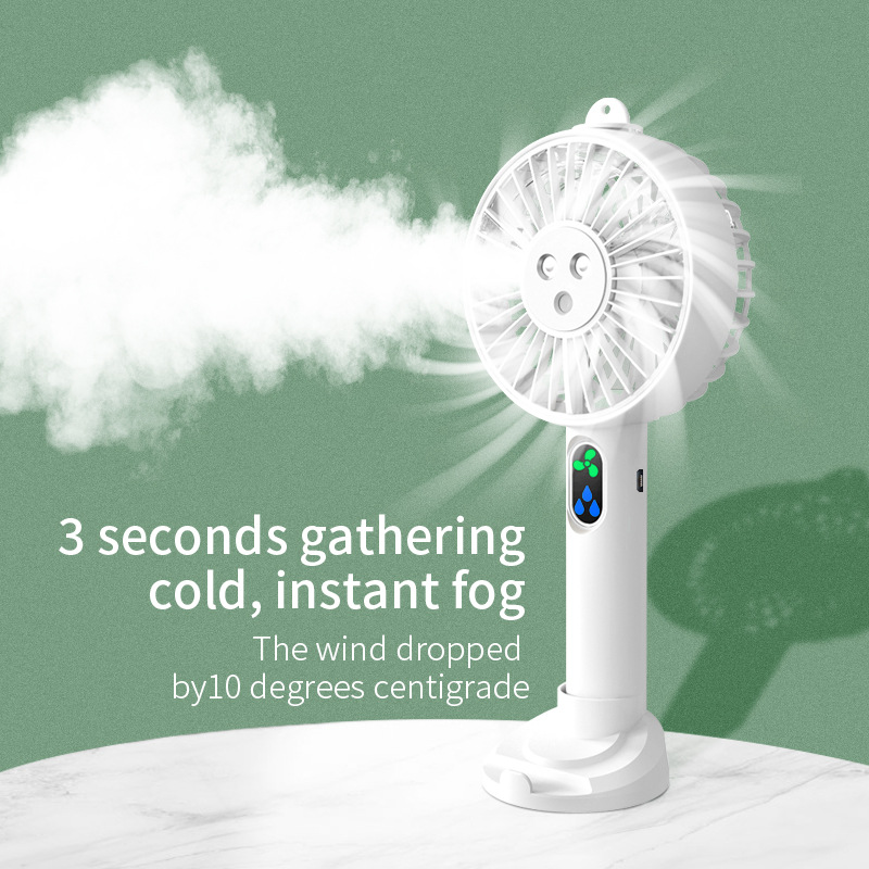 Neuer kleiner, tragbarer Ventilator mit Doppelfunktion für den Sommer, ideal für draußen, mit langer Akkulaufzeit und Sprühfunktion für kalte Temperaturen_voghion.com