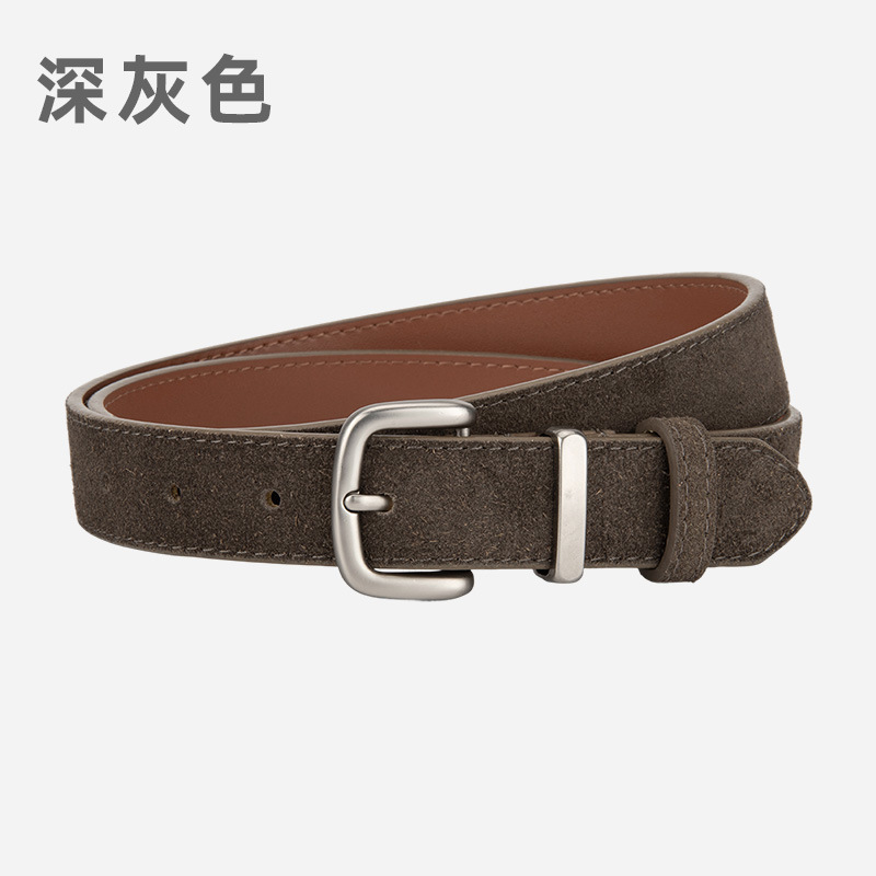日系复古小众绒面磨砂腰带女士真皮针扣百搭牛仔裤带流行牛皮皮带|undefined