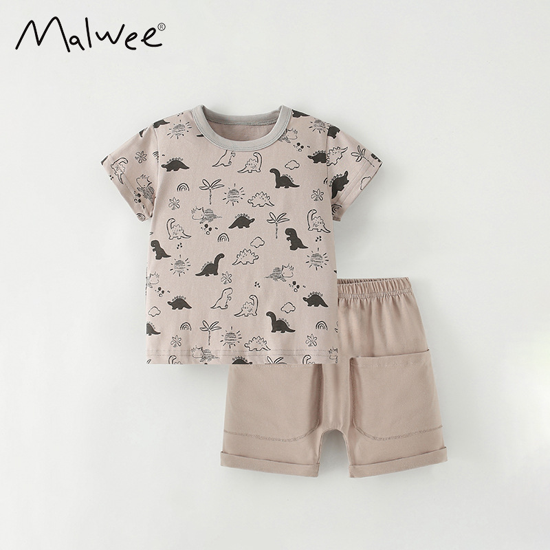 Malwee set de niños de verano nuevo estilo europeo y americano para niños de mediana edad cuello redondo casual mangas cortas pantalones de estilo extranjero dos piezas set