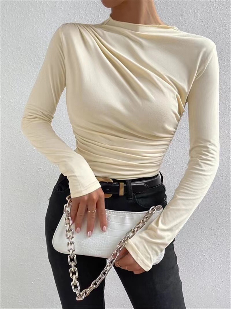 Women's Slim Fit Long Sleeve T-shirt With Round Neck Solid Colour_voghion.com