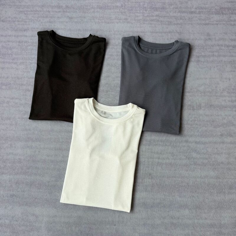 Tencel + Linen Double-Needle Stitching! Round Neck, Lightweight, High-Elastic, Elegant, Slimming, Versatile, Fitted Short-Sleeve T-Shirt for Women, Summer Tencel + Linen Double-Needle Stitching! Round Neck, Lightweight, High-Elastic, Elegant, Slimming, Versatile, Fitted Short-Sleeve T-Shirt for Women, Summer