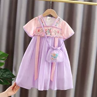 Детское летнее платье Hanfu для девочек, тонкий костюм Тан с короткими рукавами, детский стиль, детское летнее платье в древнем стиле ruqipao.