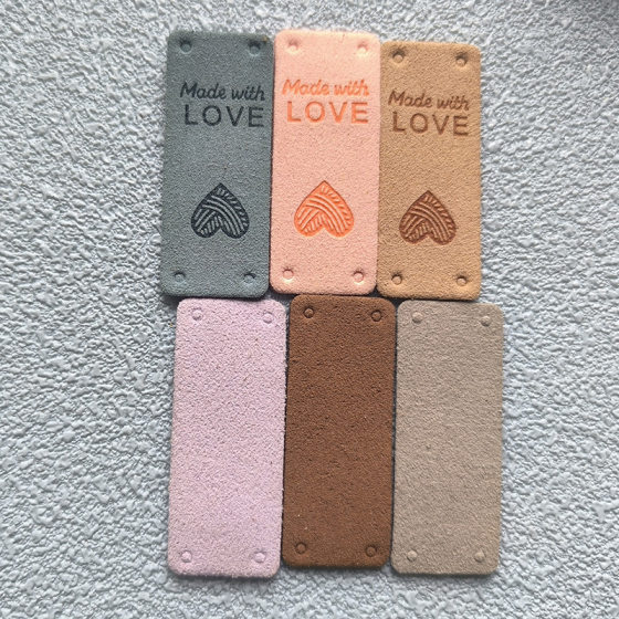 Factory new LOVE gloves leather label microfiber leather embossed knitted hat leather brand clothing DIY perforated leather label