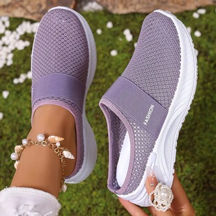 Shoes Women's Summer Casual Shoes Breathable and Not Stuffy Feet Mesh Shoes Slip-on Half Slippers Soft Sole Not Tired Lazy Shoes