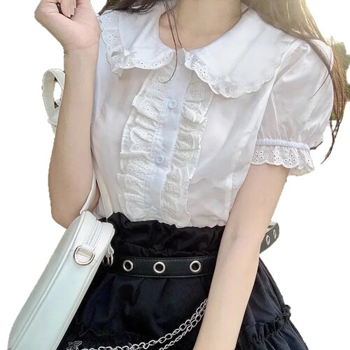 Baby Collar Shirt Gentle and Sweet Short Women's Summer 2025 New Style Cute Ruffled Short Sleeve Top