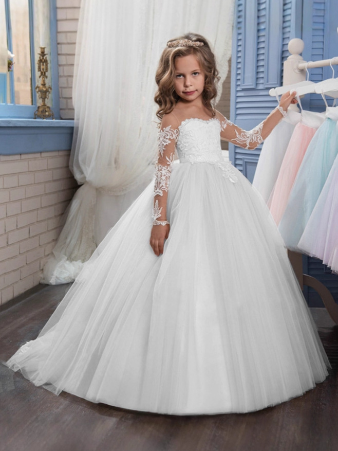 Vestido de noche de tul para niñas, estilo tutú, para bodas, damas de honor, largo hasta el suelo, de princesa, para actuaciones de piano, de Amazon transfronterizo.