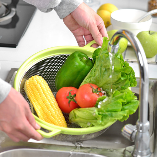 Home Thickened Stainless Steel Drain Basket Double-Ear Fruit and Vegetable Washing Basin Set Filter Basin Kitchen Dense Hole Manufacturer Wholesale