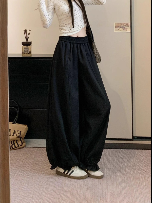 木耳边裤子女秋季2025新款气球裤小个子高腰休闲阔腿裤灯笼花苞裤|undefined
