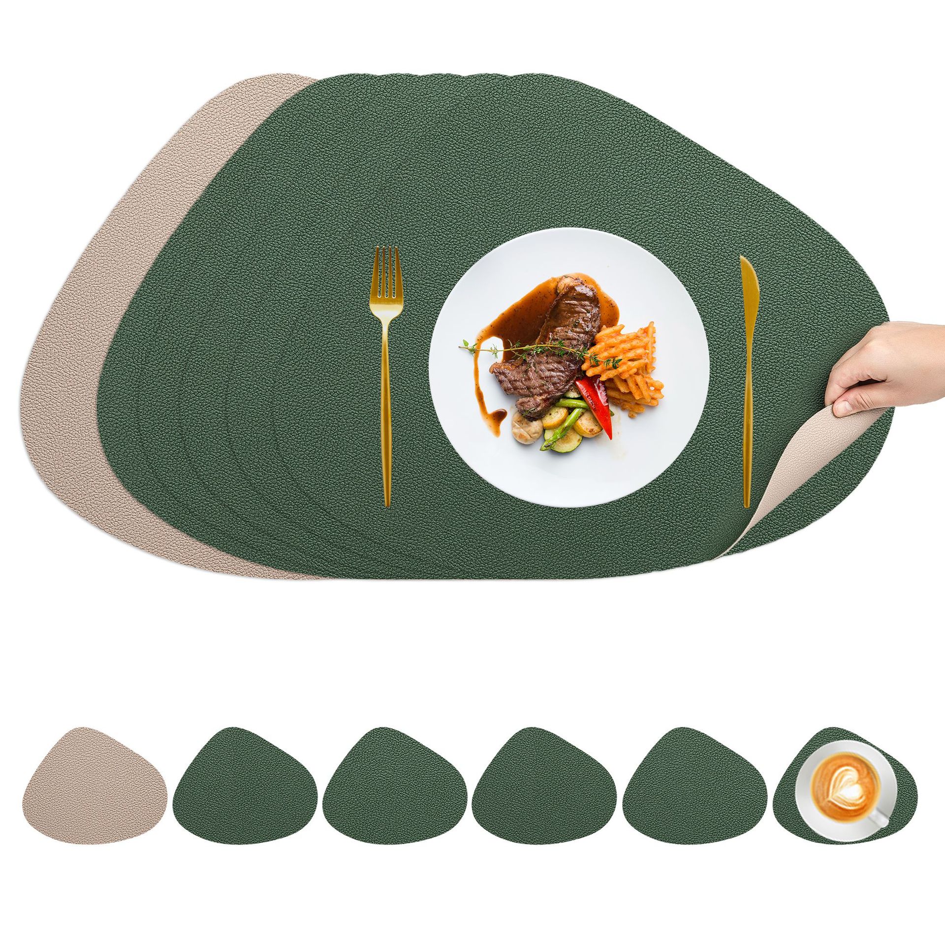 Amazon's Popular Lychee-Patterned Double-Sided Pvc Teardrop-Shaped Tableware Placemat Heat Insulation Mat Dining Table Christmas Coaster