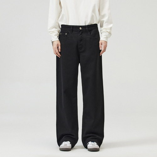 JIAMU Three-Color American Style Baggy Jeans Maillard Denim Jeans for Men and Women Casual Loose Straight Leg Wide Leg Pants