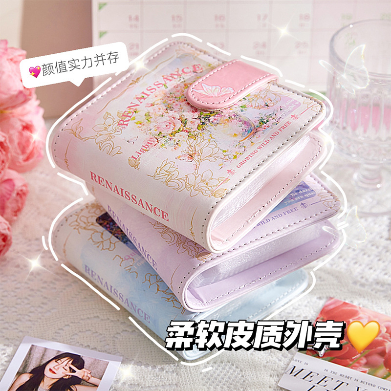 Pintura al óleo retro Cuero Primer palacio Libro de tarjetas de cuadrícula Álbum de 3 pulgadas Polaroid Star Tarjeta pequeña Álbum de almacenamiento de fotos Álbum conmemorativo