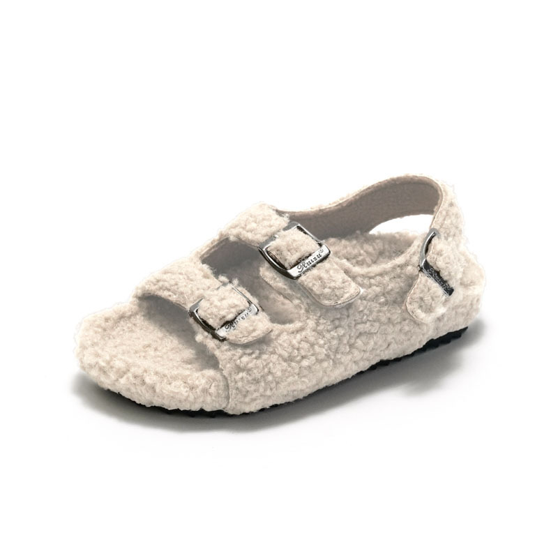 Ruizu 2025 Nieuwe herfst-winter kinderkurk sandalen Koreaanse stijl jongens pantoffels meisjes pluche unisex_voghion.com