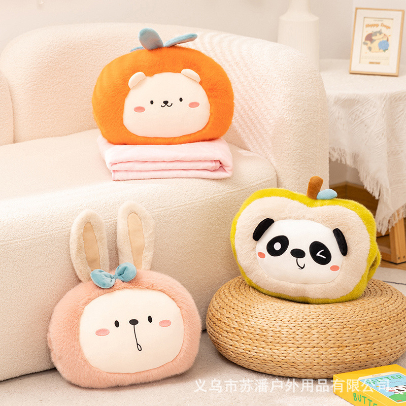 Nuevo transfronterizo multifuncional lindo pequeño frutas frescas 3 en 1 almohada para niñas niños regalo de cumpleaños naranja