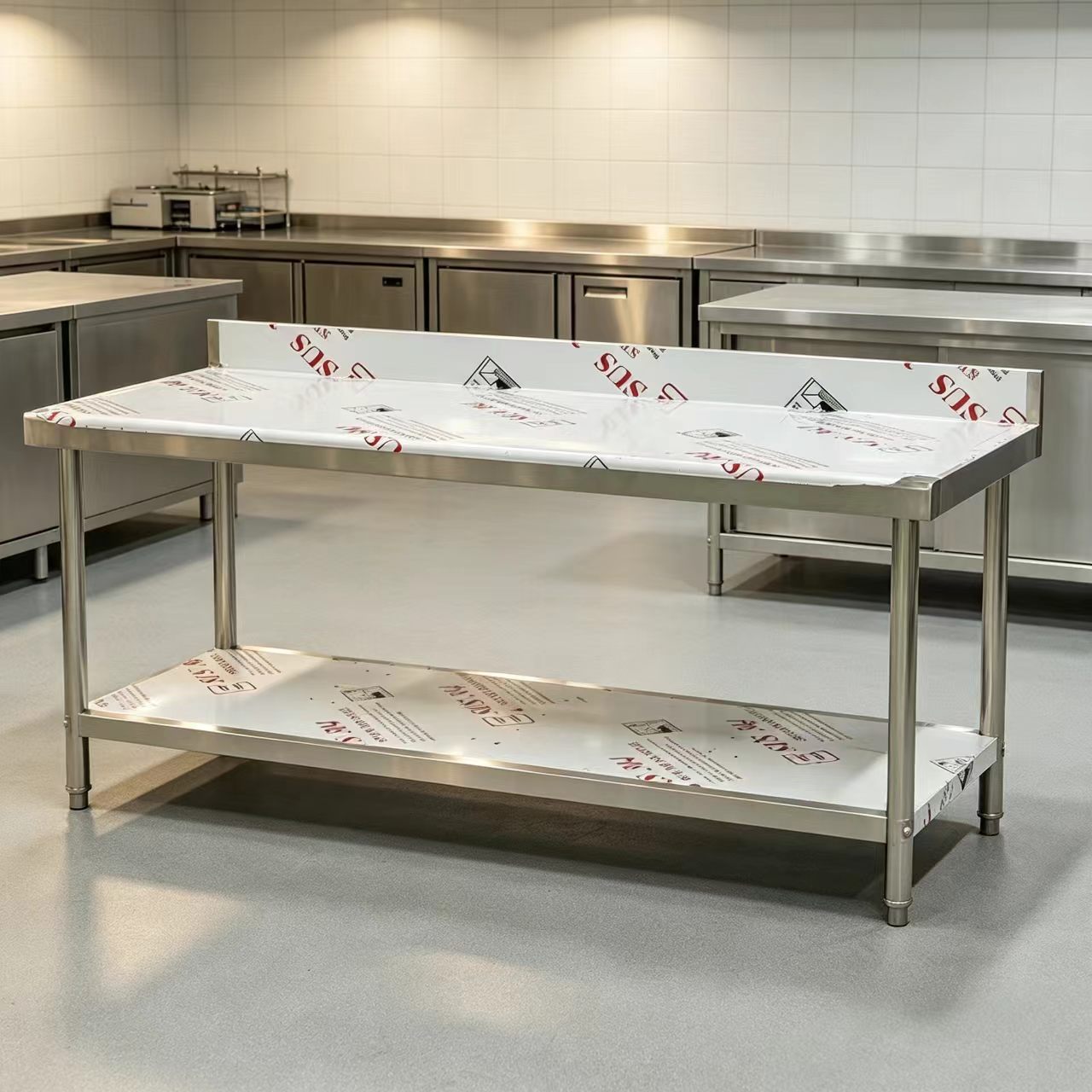 特厚不锈钢带工作台厨台饭店房切菜案板靠背操作台三层双层不锈钢