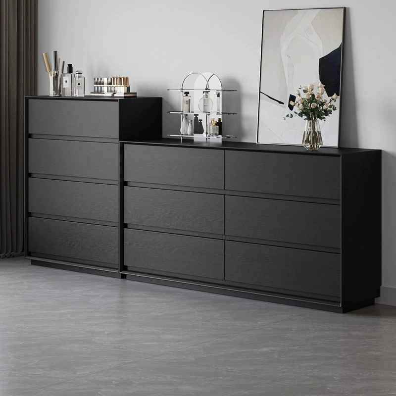 Современный простой черный шкаф из цельного дерева с шестью-восьтью ящиками, комод для хранения в спальне, прикроватный ящик, комбинированный шкаф