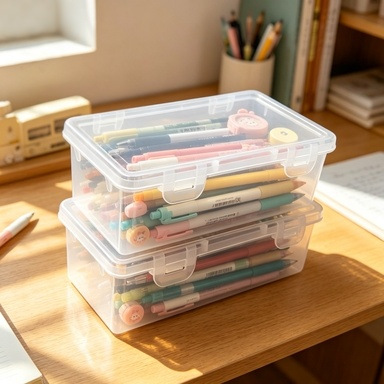 Estojo transparente transfronteiriço, caixa de lápis de grande capacidade, caixa de armazenamento de lápis de plástico para alunos do ensino fundamental, para desenho, esboço e canetas marcadoras.