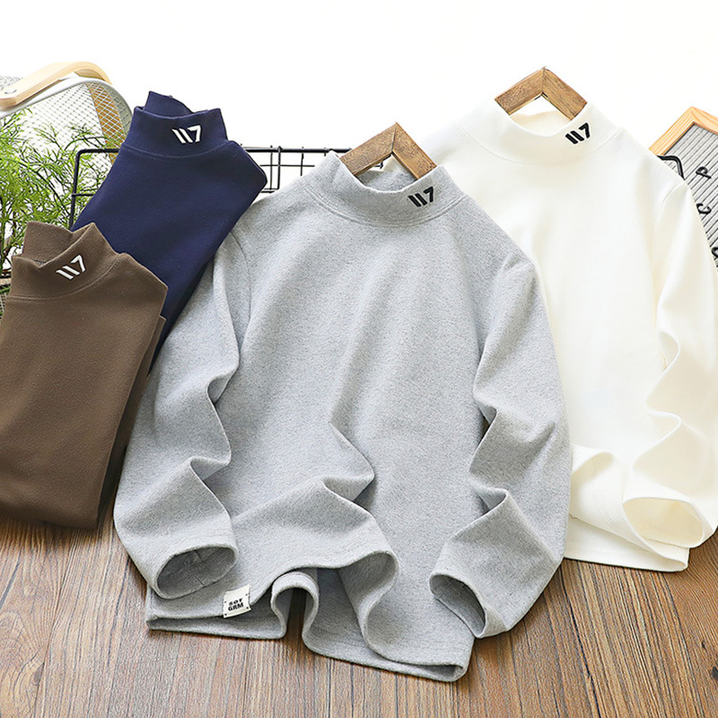 兒童打底衫2024春季新款童裝上衣韓版半高領長袖衫中小學生打底衫