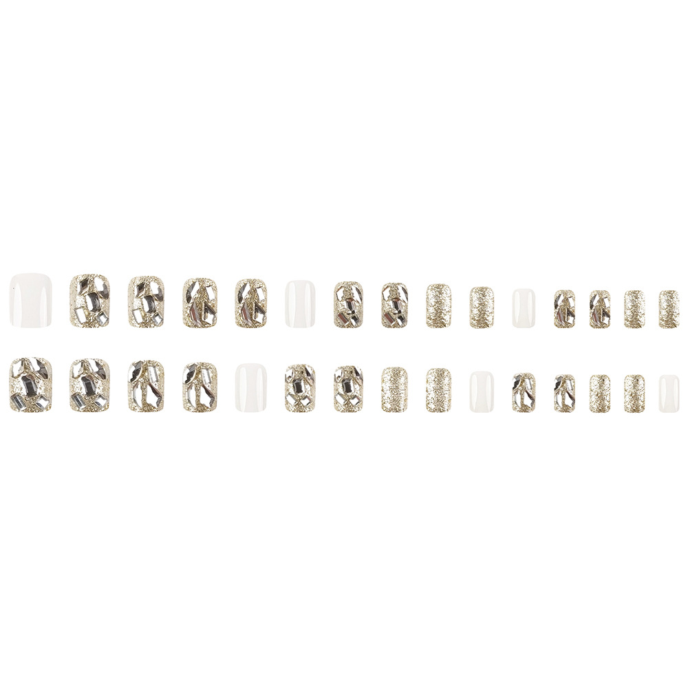 Temperamento de champagne hidrográfico tridimensional 24 piezas de uñas blanqueadoras de alta calidad uñas falsas en stock al por mayor