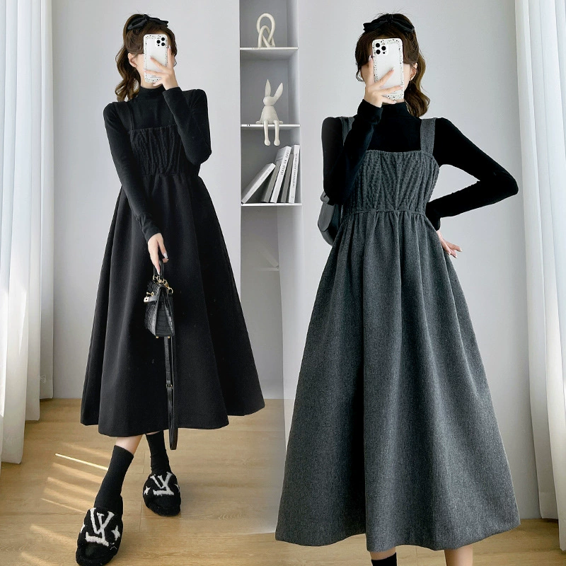 Костюм для беременных Весна и осень 2023 Новая шерстяная юбка на бретелях Комплект из двух предметов Платье для беременных Весенняя одежда
