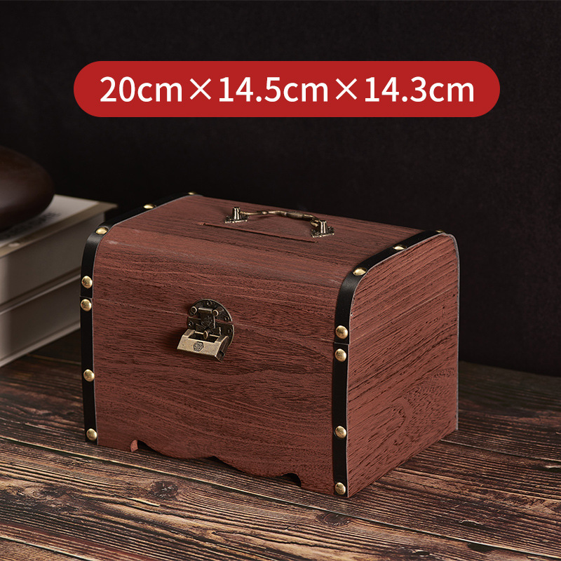 Alcancía de madera maciza para niños con cerradura, solo depósitos, sin retiradas, caja de ahorros de madera, gran capacidad, cofre del tesoro de moda en TikTok, transfronterizo.