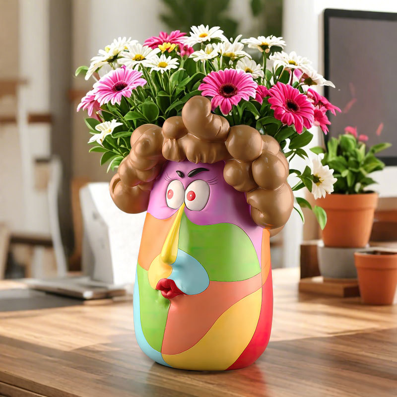 Nordic Colorful Cartoon Curly Hair Girl Home Desktop Garden Resin Art Succulent Flower Pot Ornament Holiday Gift