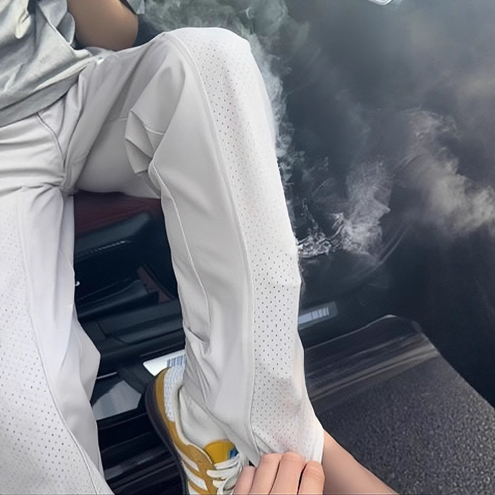 American-Style Slanted Curved Blade Ice Silk Pants for Men, Summer Thin Laser Perforated Quick-Dry Sports Pants, Slightly Flared Straight Casual Pants