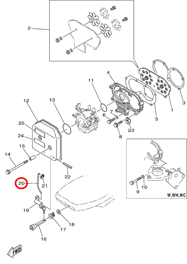 20)翟墨DEMONS舷外机船外橡皮艇冲锋舟节气门联动杆61N-41256-00