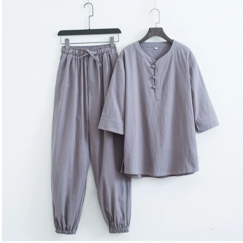 Летняя одежда в китайском стиле в стиле дзен, чайная одежда, льняной костюм-рубашка, китайский костюм Тан, хлопок и лен Ханьфу, даосская одежда, комплект из двух предметов