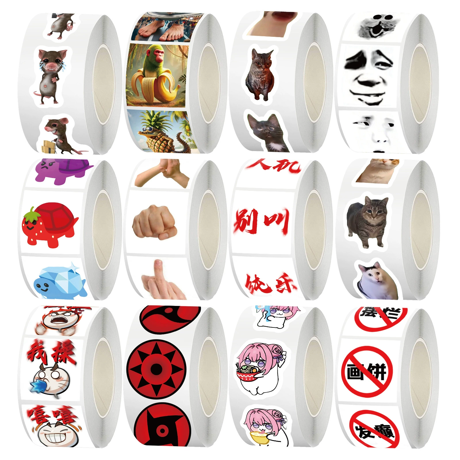 Рулон наклеек с мемами о кошках, 500 популярных онлайн-абстрактных животных, материал для ручного творчества, самоклеящаяся пленка, оптом