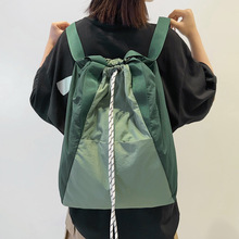 新款时尚抽绳束口休闲背包女户外运动双肩包男轻便尼龙布单肩包潮