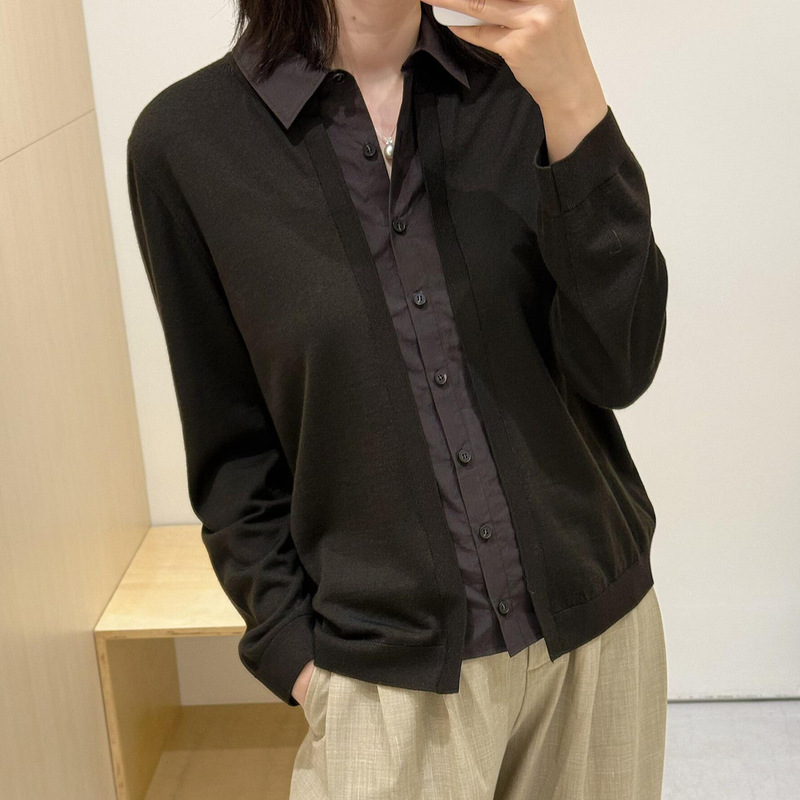 C-brand layered design wool cardigan, faux two-piece spliced shirt, brown top, new autumn 2026 product 1356926001 C-brand layered design wool cardigan, faux two-piece spliced shirt, brown top, new autumn 2026 product 1356926001