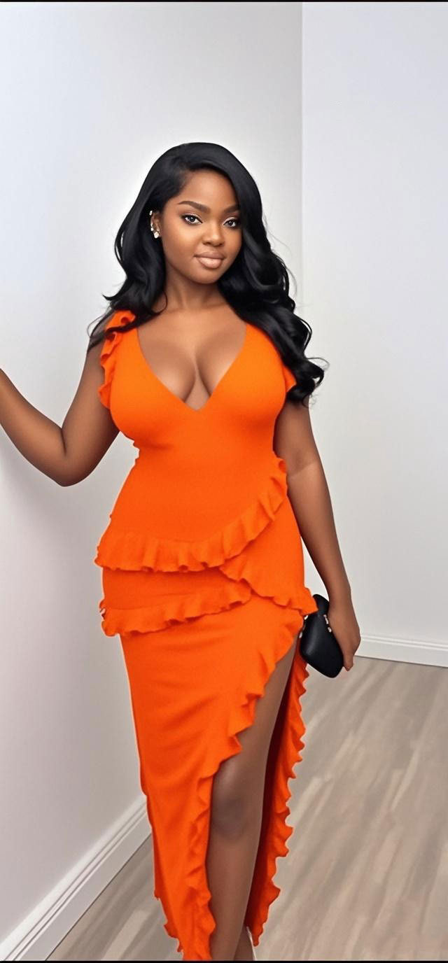 Sexy Ruffled Patchwork Dress Style Backless Slit Solid Color Fashion Elegant Women's Clothing_ecoleips.com