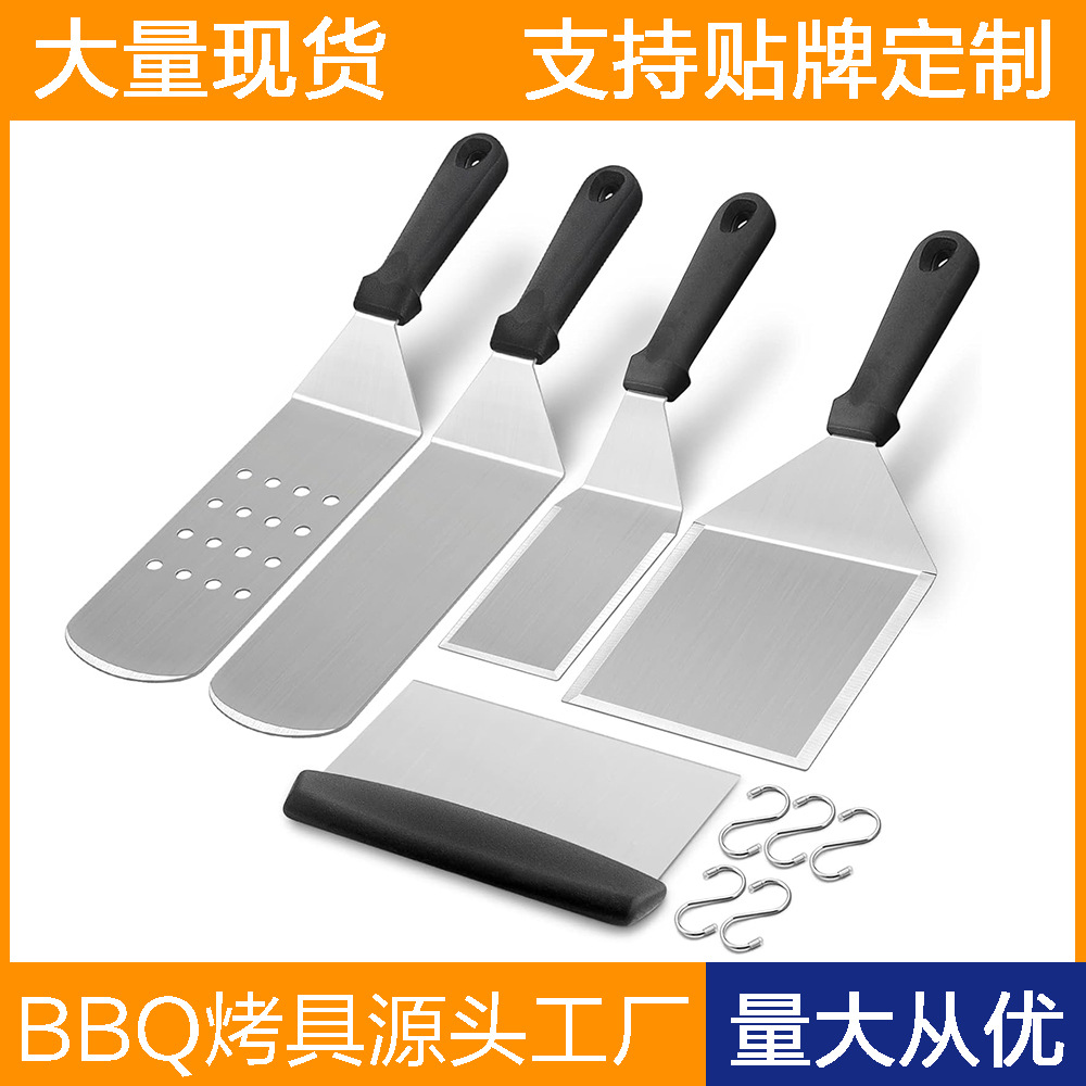 Amazon acero inoxidable teppanyaki para hornear herramientas de barbacoa al aire libre juego de pala para freír juego de combinación de barbacoa para barbacoa