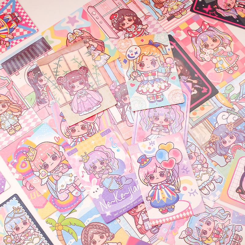 妮可酱50入镭射闪卡 卡通小女孩可爱造型收藏3寸小卡玩具