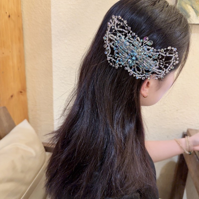新中式水晶手工铜丝穿钉发夹轻奢千金大小姐后脑一字夹弹簧夹发饰|undefined