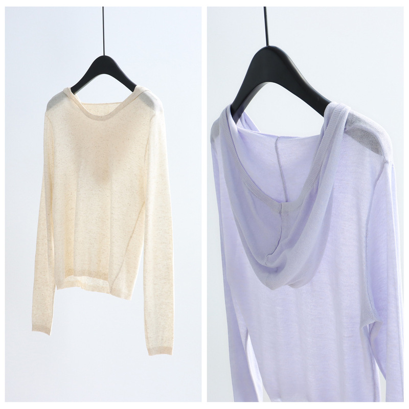 Small U-Neck Hooded Knit Sweater Tencel Linen Pullover Top 26 Spring/Summer Lightweight Sun Protection Top Casual Simple Women's Wear