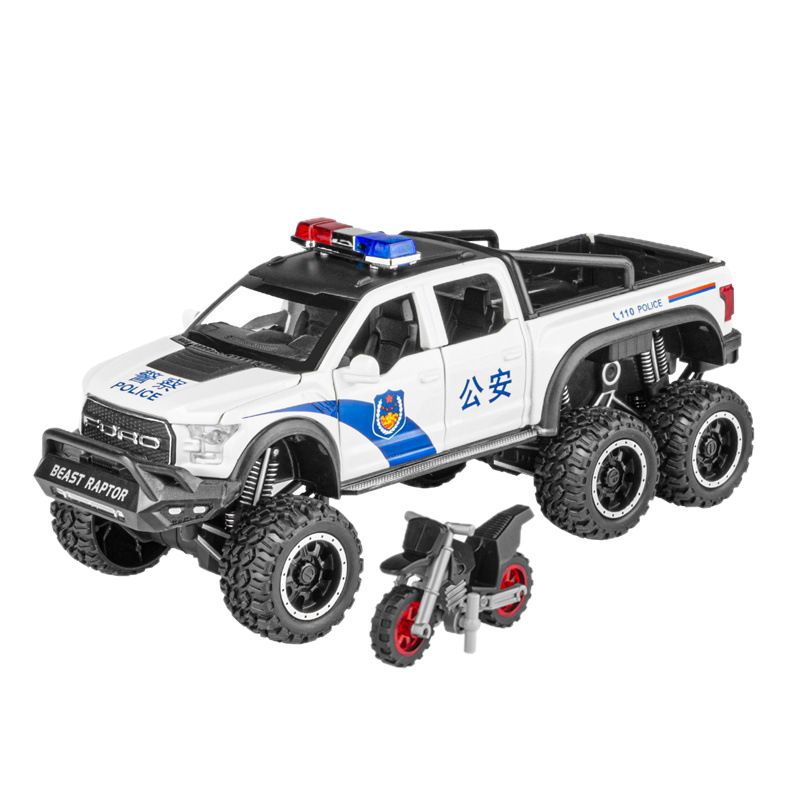 Modelo de coche de aleación de coche 1:28 Ford mengbird F150 coche policía Tire hacia atrás sonido y luz niño juguete coche modelo Decoración