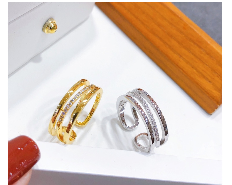 Fashion Round Copper Plating Zircon Open Ring 1 Piece