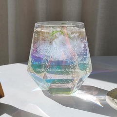 Ins-style fairy-like colored glass cup hexagonal water cup milk juice beverage cup liquor cup for home use