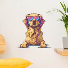 外貿聽音樂小狗兒童臥室窗玄關家居裝飾牆貼畫貼紙自粘批發跨境