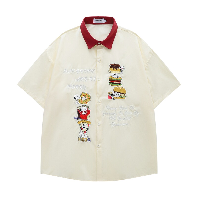 Tang Mu Chao Ren 2026 Summer New National Trend Retro Snoopy Embroidery Design Unisex Casual Shirt T-Shirt Tang Mu Chao Ren 2026 Summer New National Trend Retro Snoopy Embroidery Design Unisex Casual Shirt T-Shirt