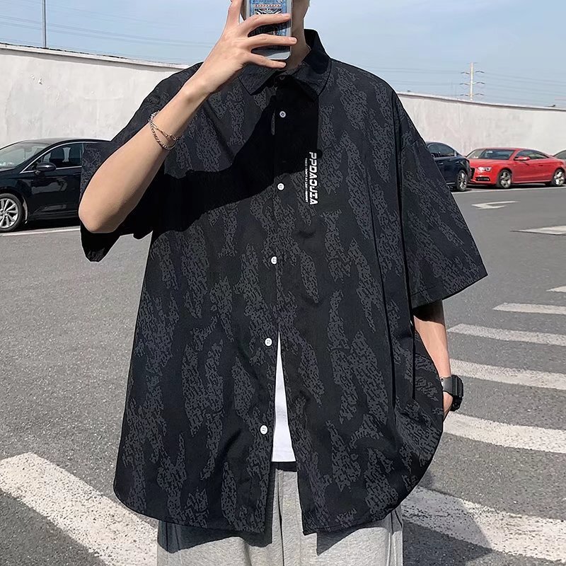 Summer Sunshine Boys Casual Suit ins Trendy Short-sleeved Shirt Men's Wear Collocation Jeans A Handsome Shirt