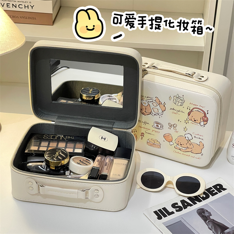 Bolso cosmético portátil lindo original de gran capacidad nuevo portátil con espejo bolsa de lavado impermeable caja de almacenamiento de cosméticos