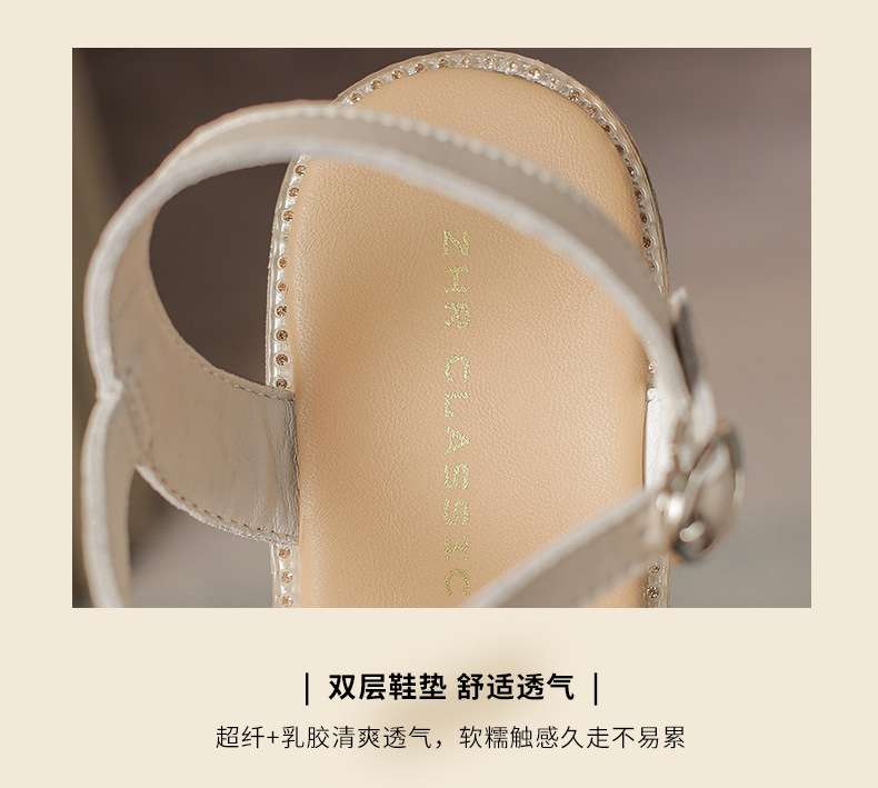 Sandal cao gót nữ đính đá phong cách cổ tích, gót xuồng 6.5 cm — M596 màu sâm panh chi tiết 10