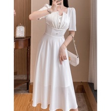 白色连衣裙女高级感新款夏季时尚气质垂坠感端庄大气绝美长裙