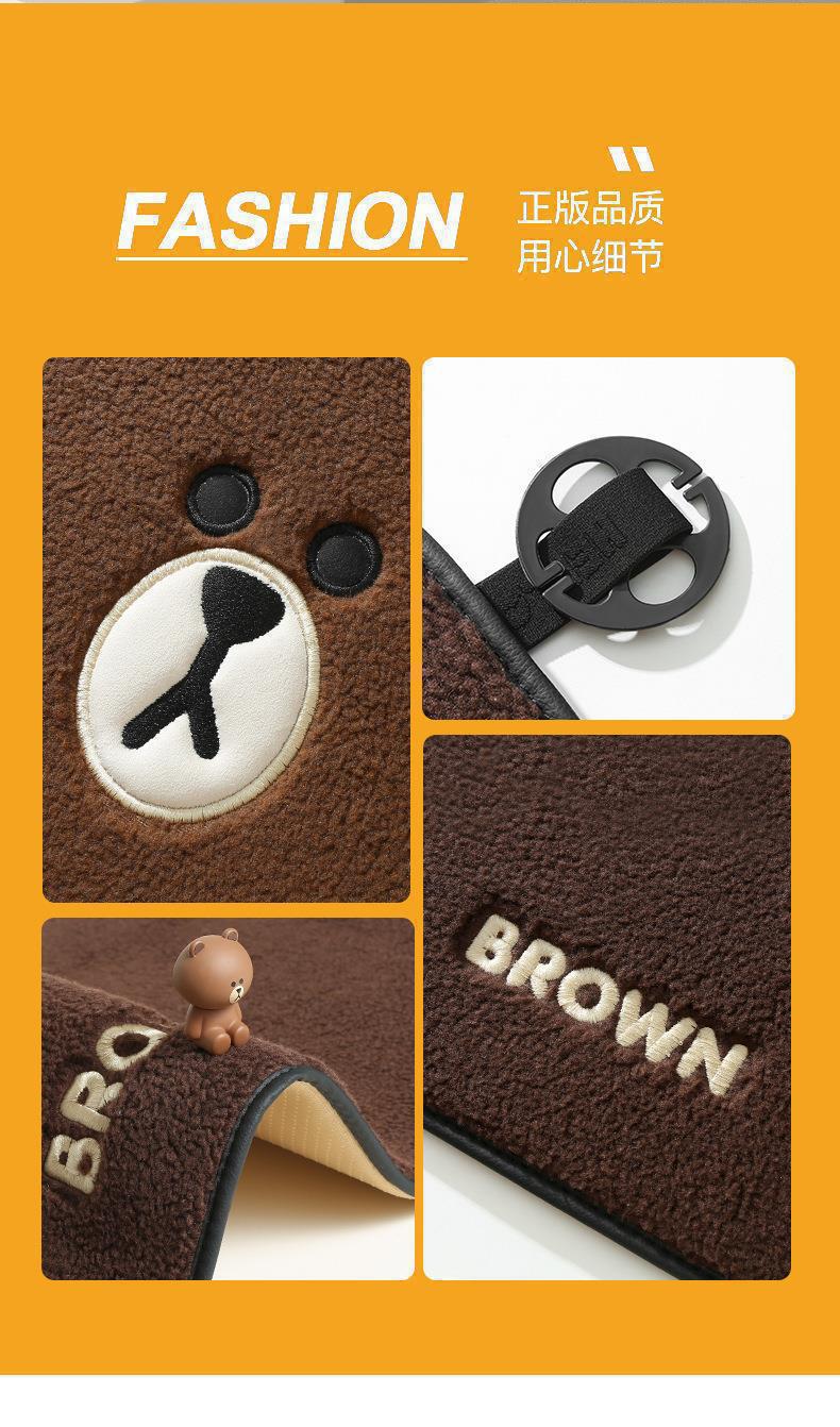 Brown Bear Car Seat Cushion Winter Plush Single-Piece Warm Car Mat Lamb Wool Rear Seat Universal Seat Cover for All Seasons