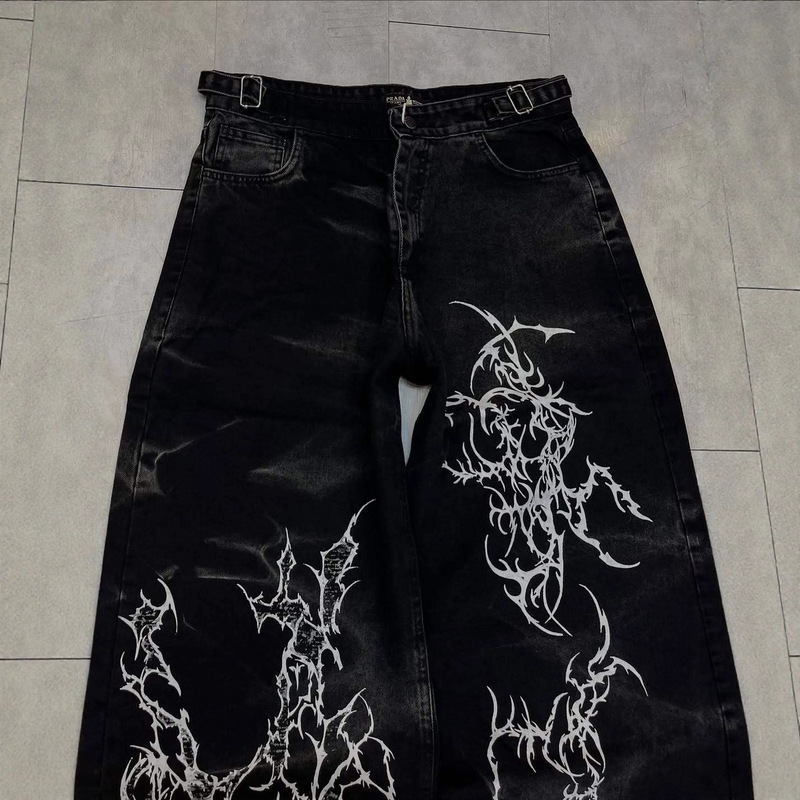 American Retro Distressed Washed Street Dark Niche Y2K Wear Loose Straight Hip-Hop Casual Jeans
